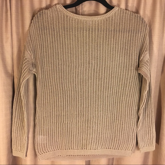 Tan Open Weave Chain Knit Neutral Sweater - Picture 4 of 5